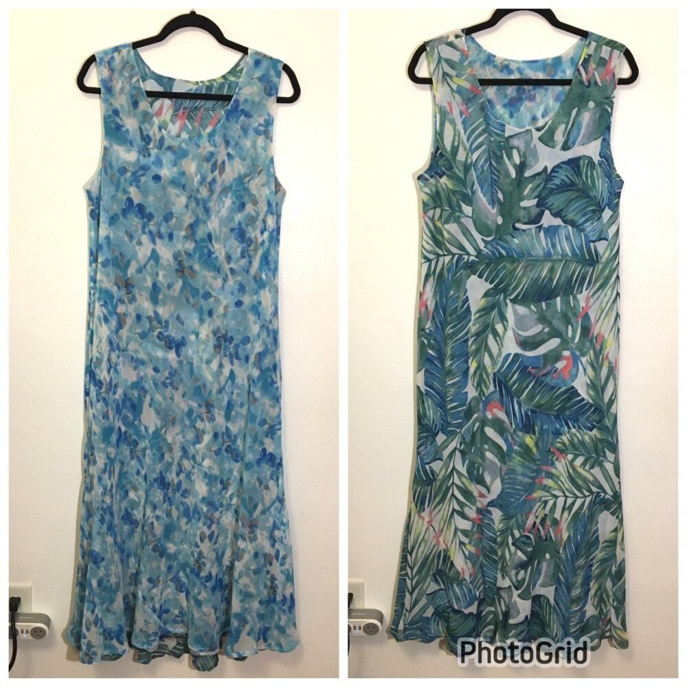 Vintage 90's REVERSIBLE Floral Maxi Long Line Dress Beach Cruise Vacation (9)
